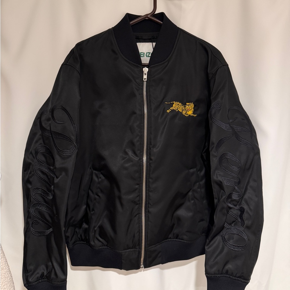 KENZO Black Bomber Jacket with Yellow Tiger Detail